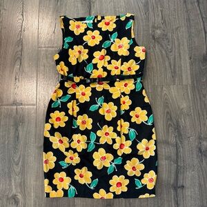 Jones New York dress floral print belt Yellow Sleeveless Sheath Dress size 12